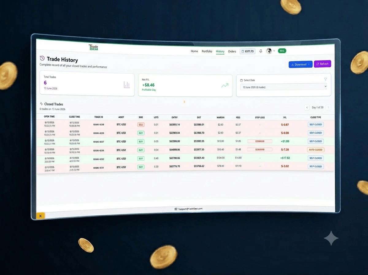 Complete Trade History TradeDear Trade History and Portfolio Tracking Dashboard with Profit Loss Details