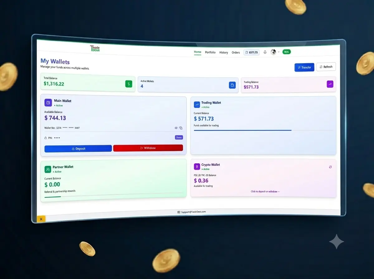 Multi-Wallet Management TradeDear Wallet Management Dashboard - Multiple Wallets with Balance Overview